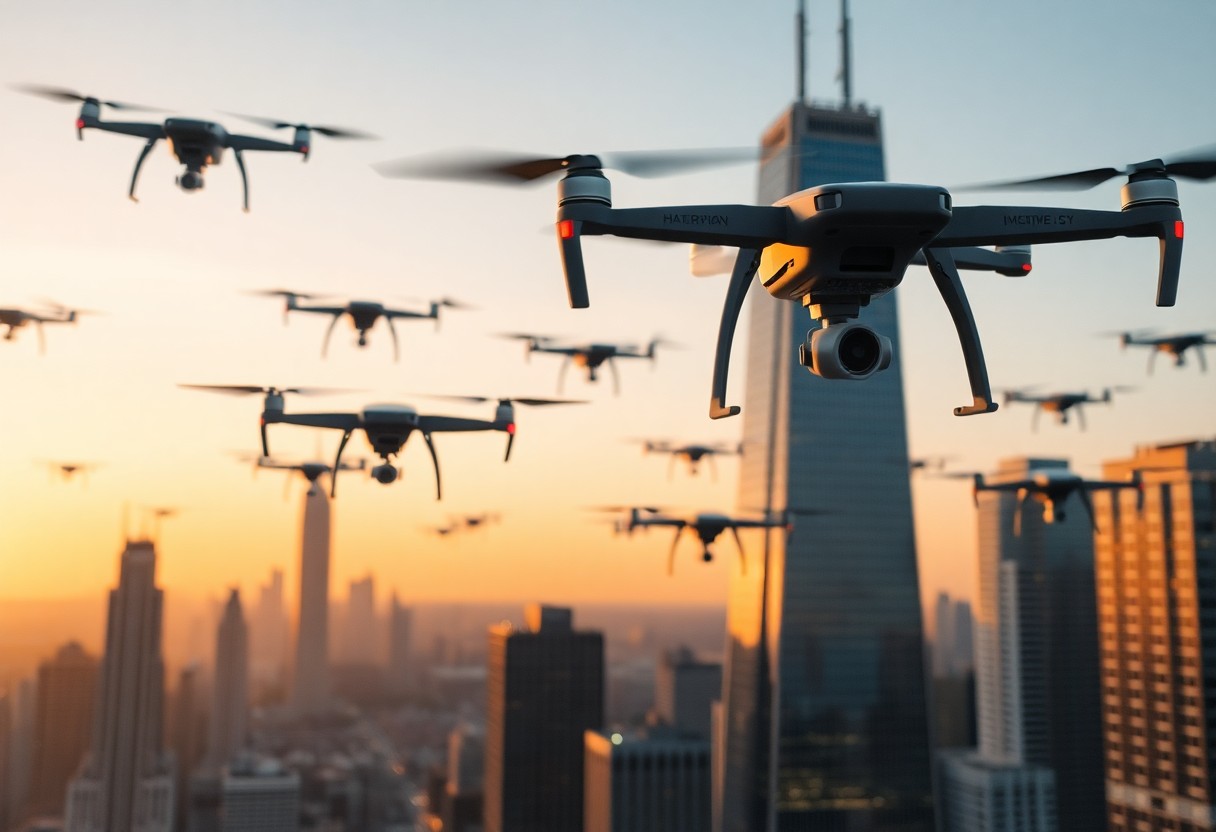 Drones and unmanned aerial robots in use