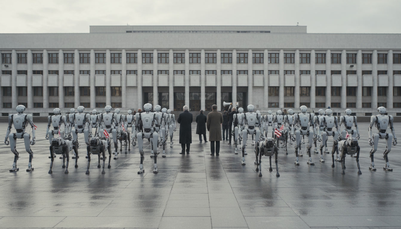 Thirty Robots Picketed a Polish Ministry. A Robot Rental Firm Organised It.